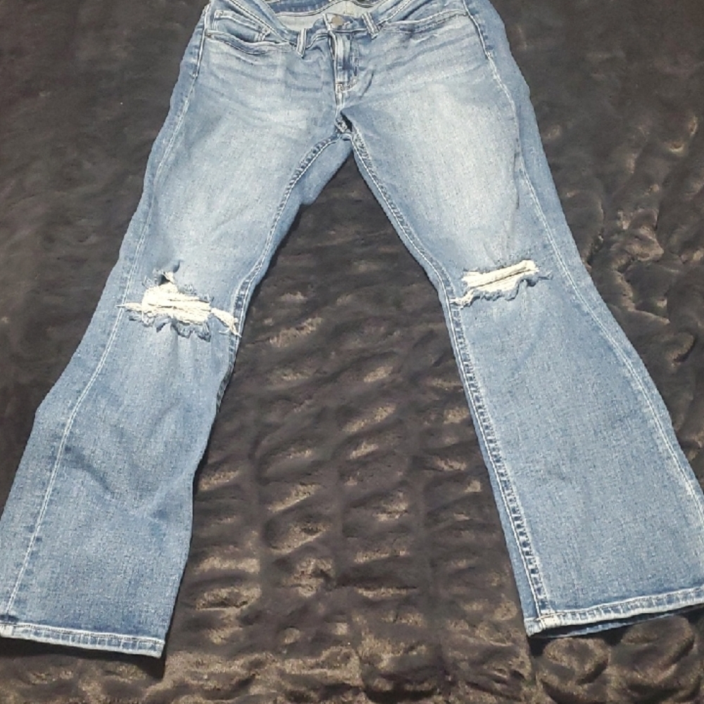 BKE Light Blue Distressed Flare Jeans